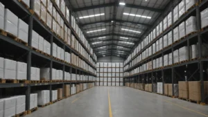 Titanium dioxide supplier warehouse with pallets of packaged goods