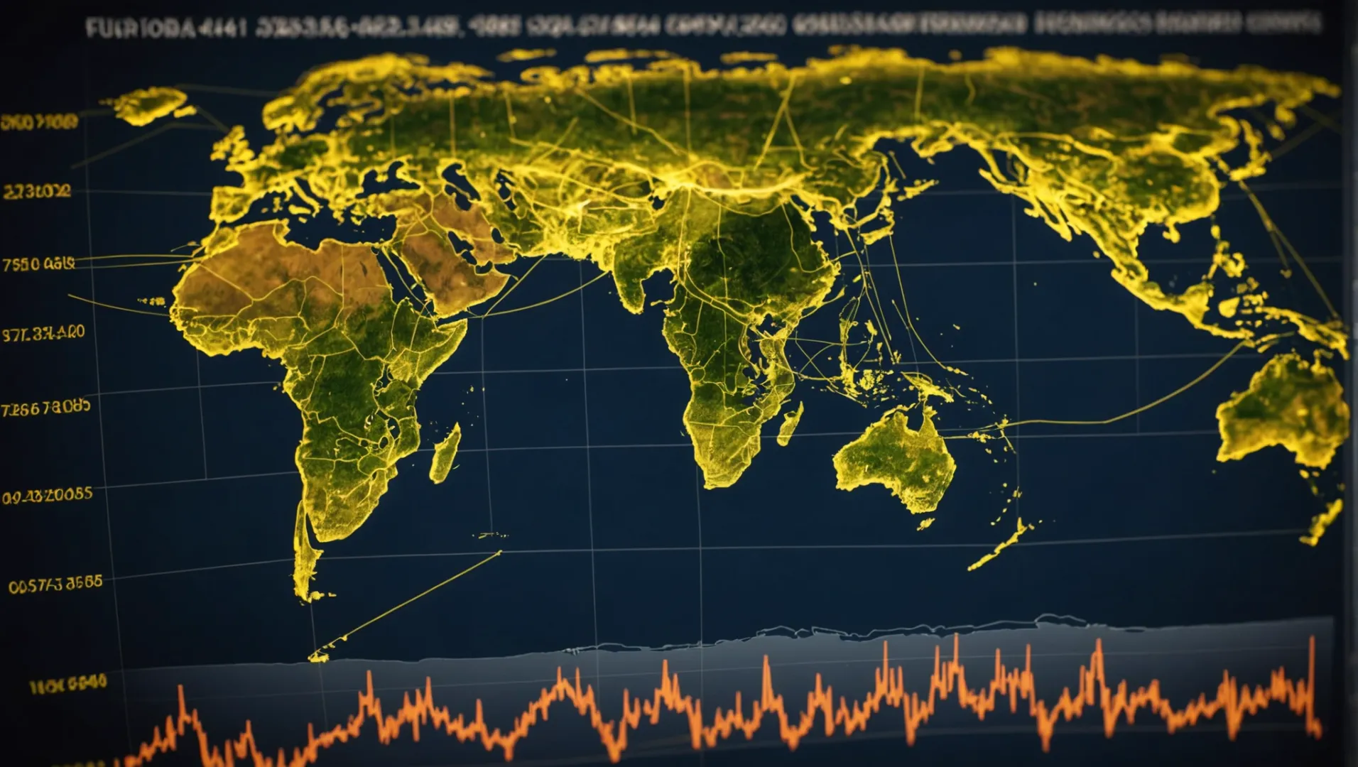 World map with fluctuating graph lines representing global demand and price changes