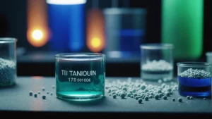 Close-up of TiO2 particles under UV light in a lab setting