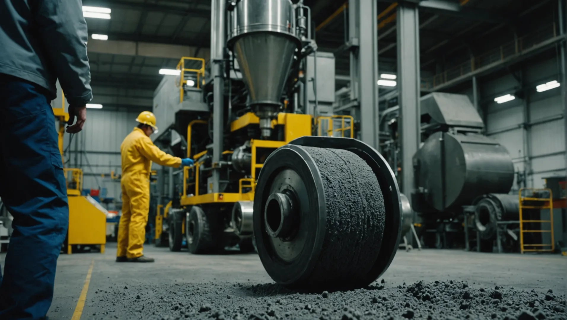 Close-up of titanium dioxide being mixed into rubber in an industrial setting