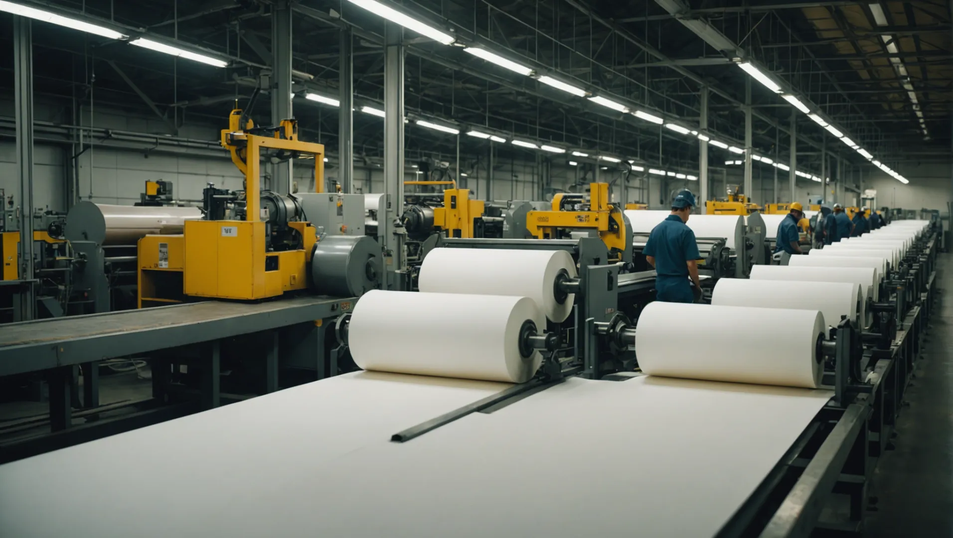 A busy factory with titanium dioxide production and paper manufacturing.