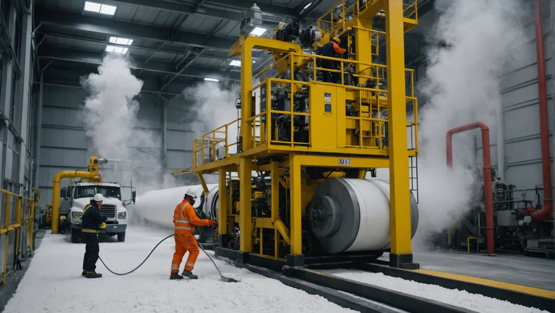 Titanium dioxide being applied to paper in a production facility