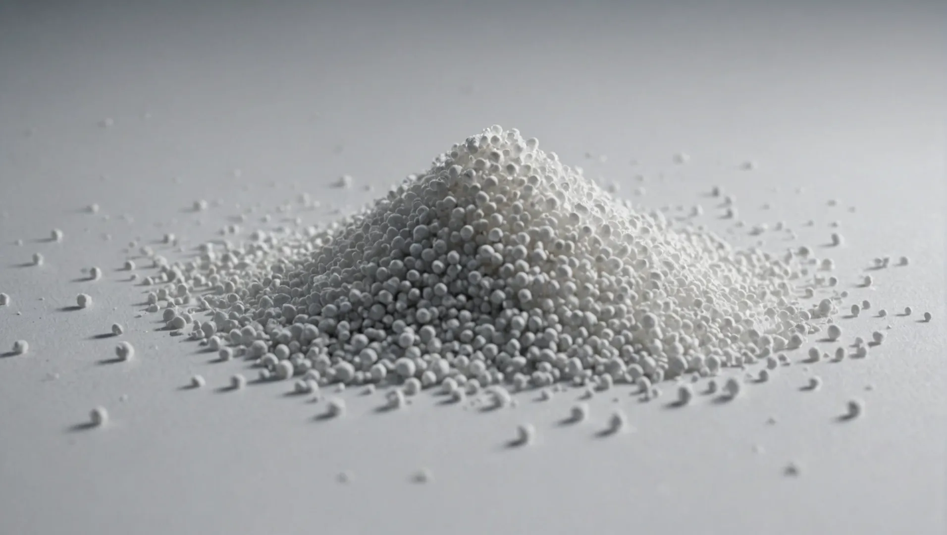 Close-up of titanium dioxide particles on a sheet of paper, highlighting its contribution to whiteness and opacity.