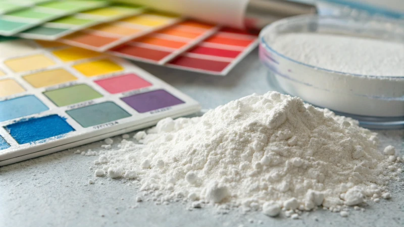Close-up view of titanium dioxide pigment with paint swatches