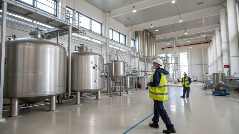 Modern titanium dioxide production facility with workers