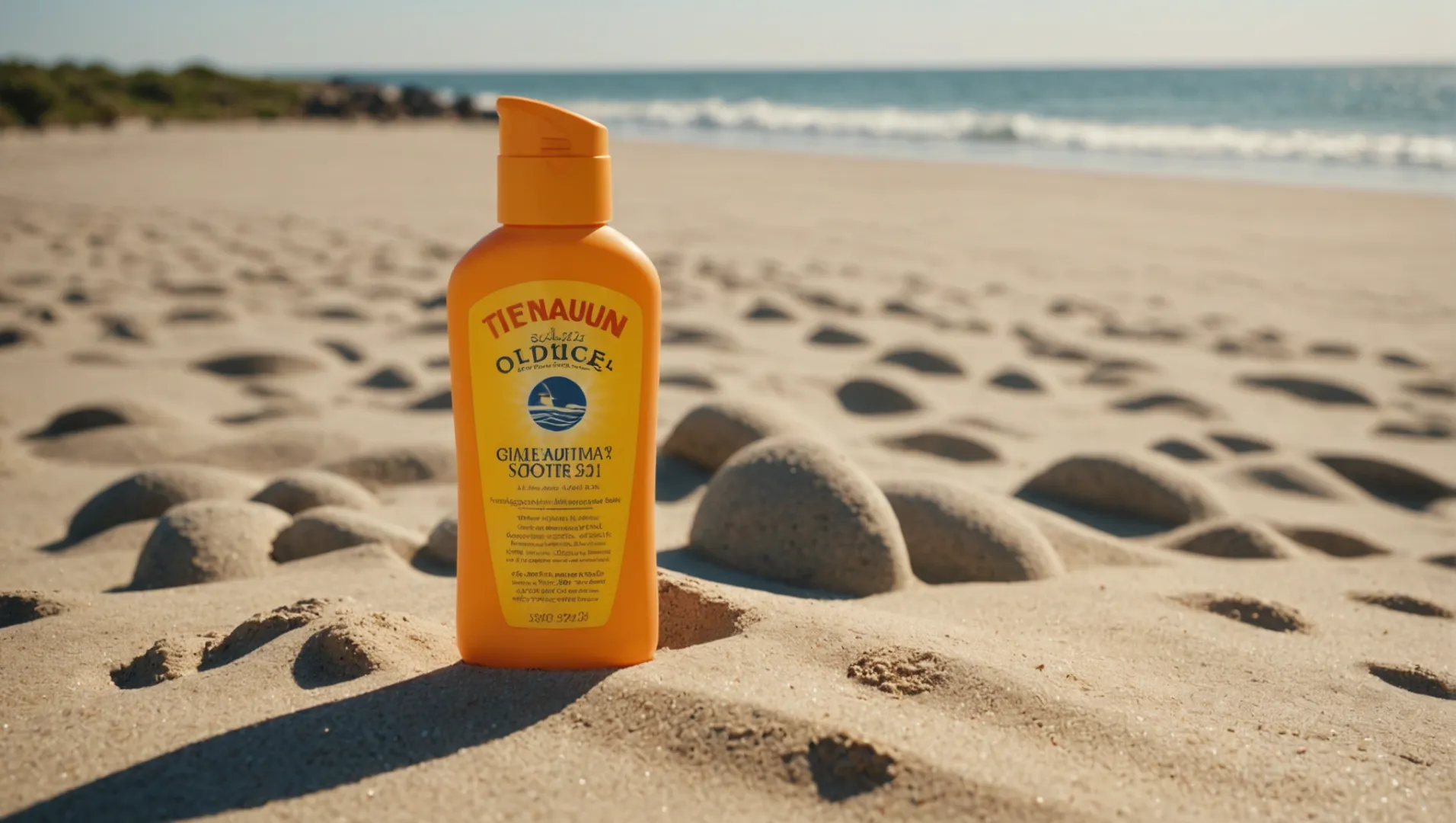 Sunscreen bottle with titanium dioxide on beach