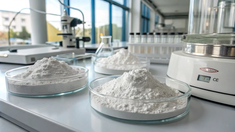 Laboratory with titanium dioxide powder and analytical equipment