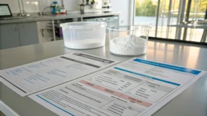 Professional arrangement of technical documents on a desk