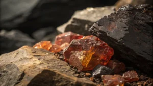 Close-up of ilmenite and rutile mineral deposits