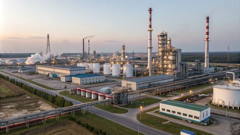 Industrial landscape with factories producing titanium dioxide