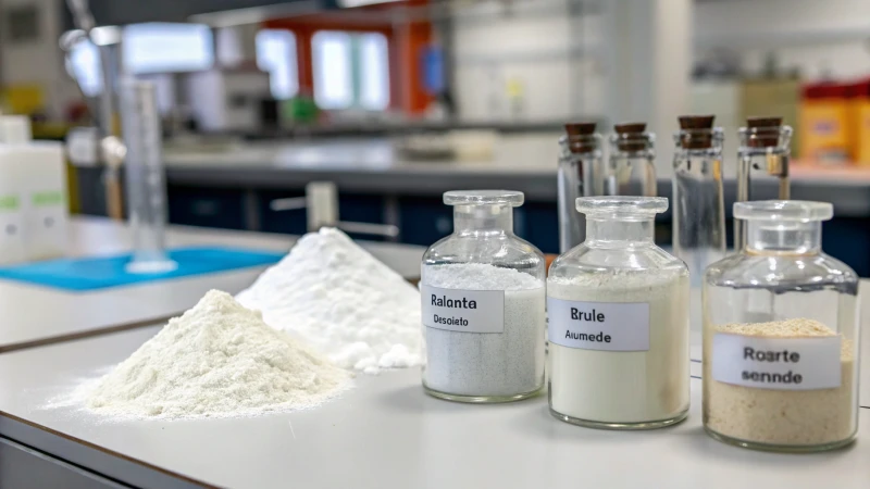 Laboratory scene with glass vials of titanium dioxide