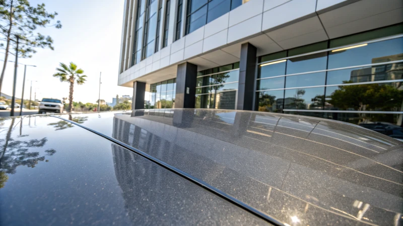 Close-up of a glossy architectural coating on a modern building
