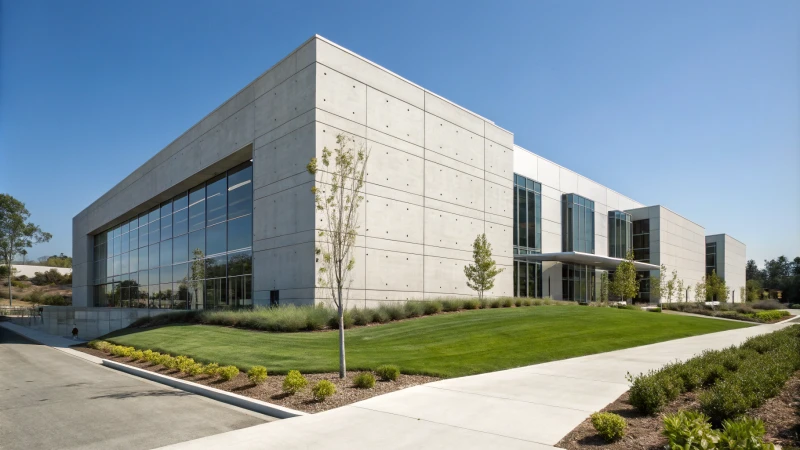 Modern concrete building with titanium dioxide finish