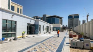 Modern construction site featuring titanium dioxide applications