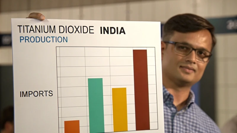 Bar graph comparing India's titanium dioxide production and imports