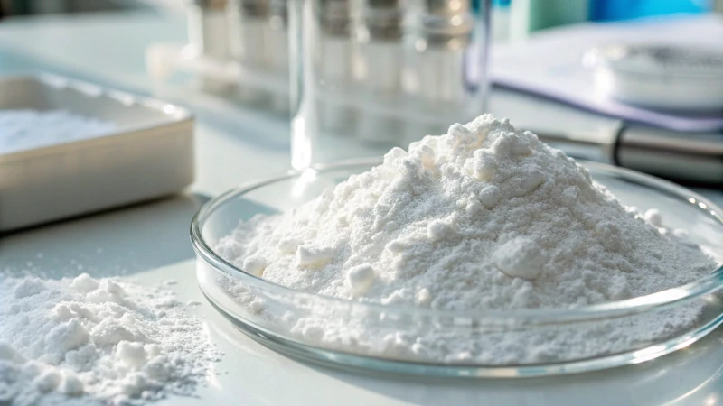 Close-up of titanium dioxide powder on a laboratory surface