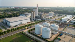 Aerial view of a titanium dioxide production plant in India