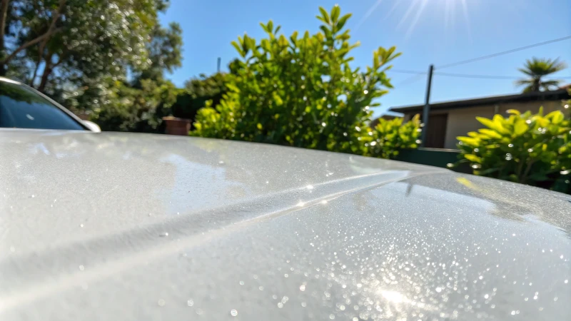 Close-up of a titanium dioxide treated surface under sunlight