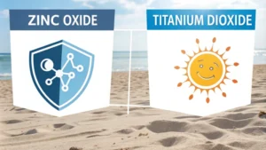 Infographic comparing zinc oxide and titanium dioxide in sunscreen