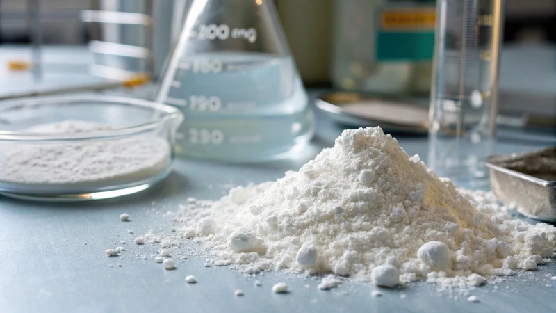 Close-up of aged titanium dioxide powder in a laboratory