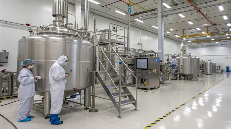 High-tech manufacturing facility for titanium dioxide production with workers and machinery.