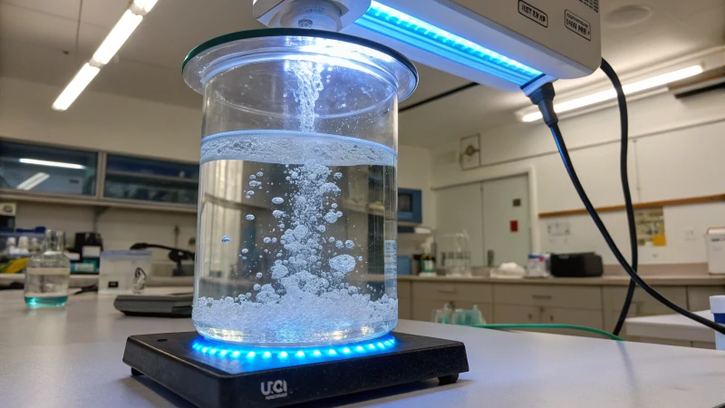 Laboratory setup with TiO₂ in water under UV light