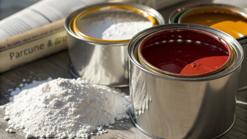 Close-up of a metallic paint can filled with vibrant colors and white powder