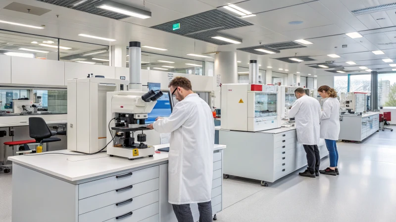 Scientists working in a modern laboratory with titanium dioxide samples