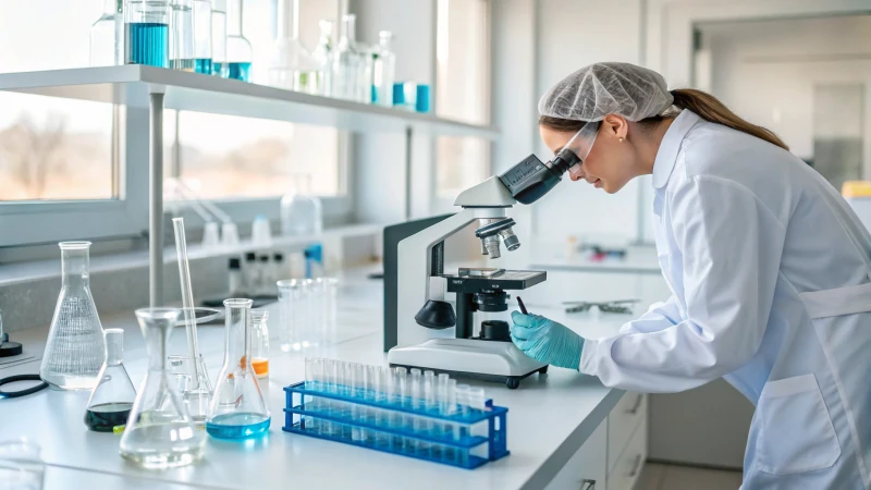 Researcher examining titanium dioxide in a modern laboratory