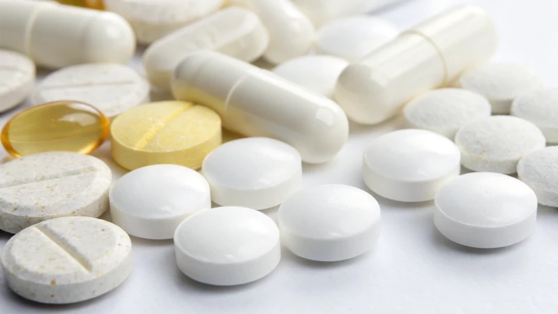 Close-up of various pharmaceutical tablets on a white background