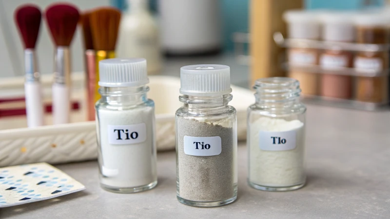 Close-up of titanium dioxide samples in glass containers