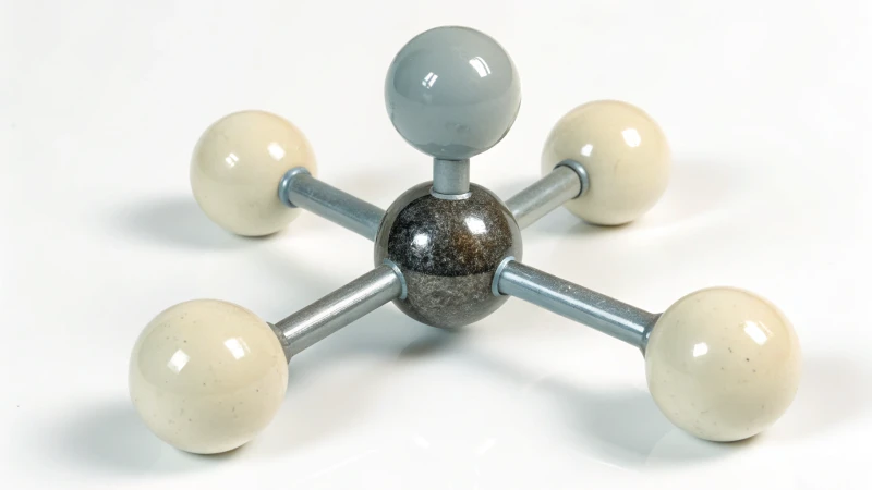Molecular structure of titanium dioxide showing titanium and oxygen atoms